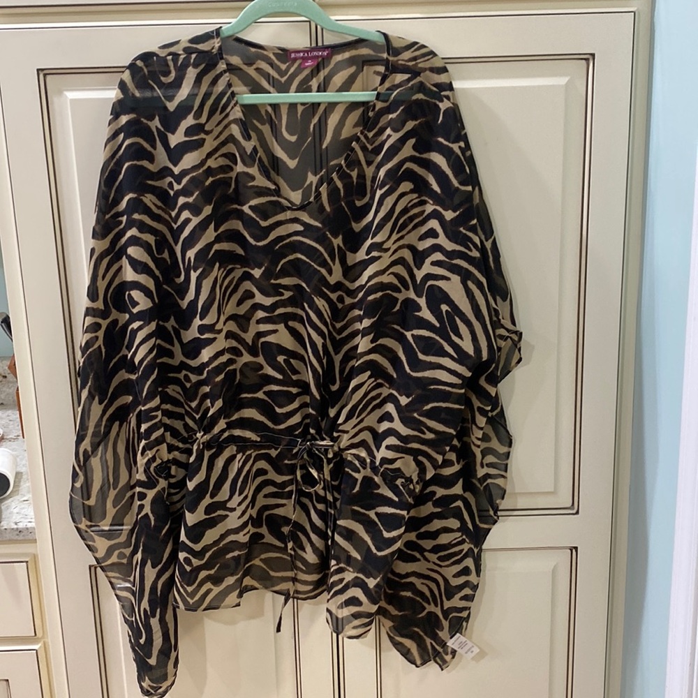 Jessica London Sheer Cheetah Print Caftan Top Size 24 Animal Print Woman